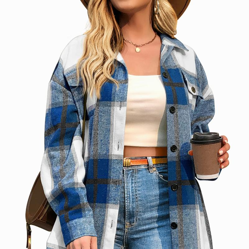 Womens Plus Size Fall - Flannel Plaid Long Sleeve