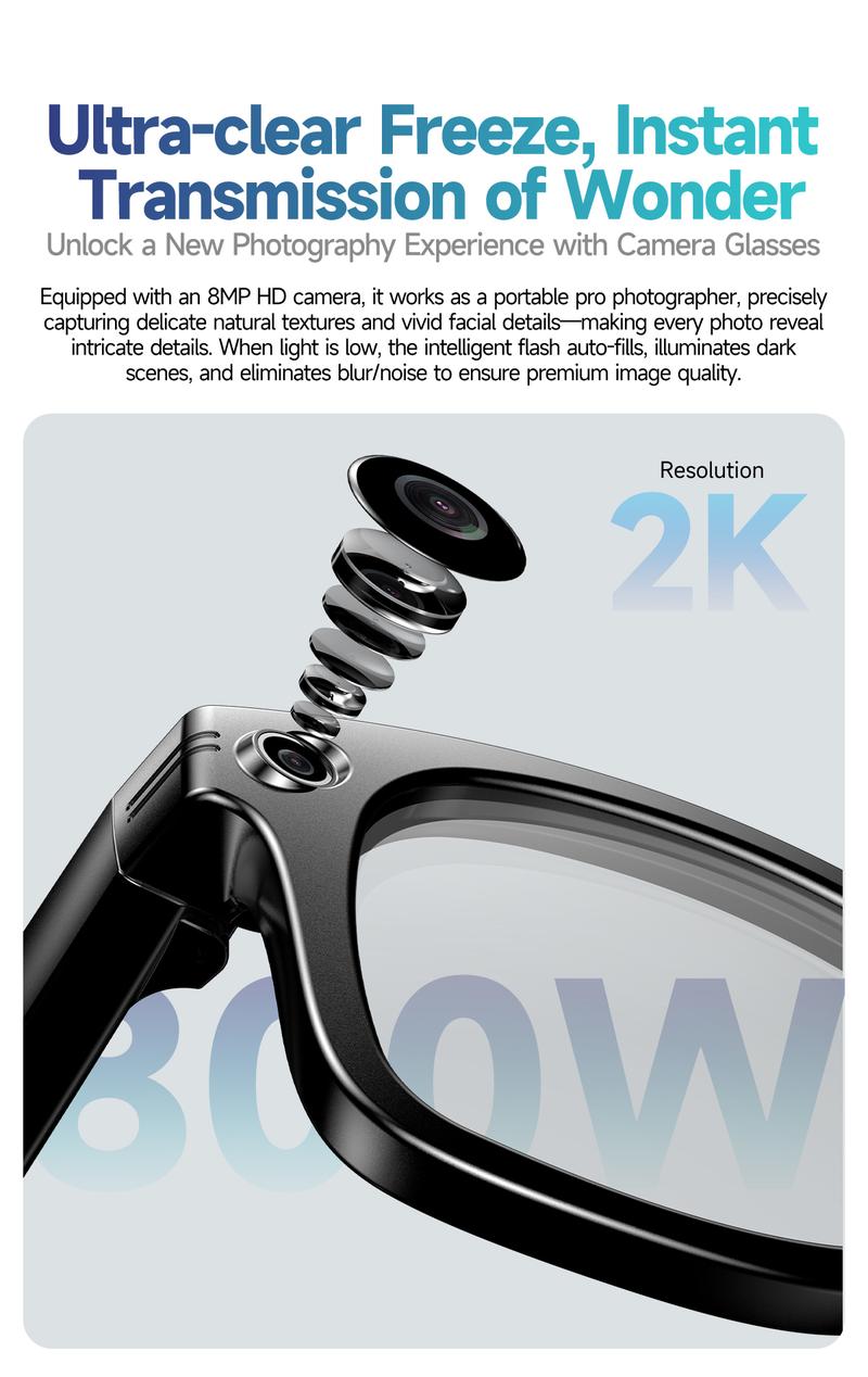 Smart AI Camera Glasses 8MP Photochromic Lenses