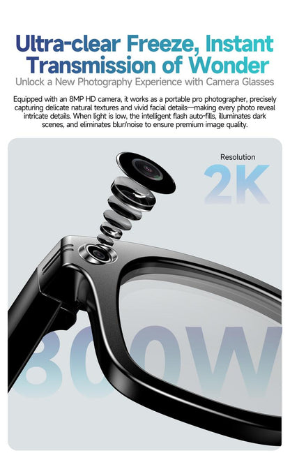 Smart AI Camera Glasses 8MP Photochromic Lenses