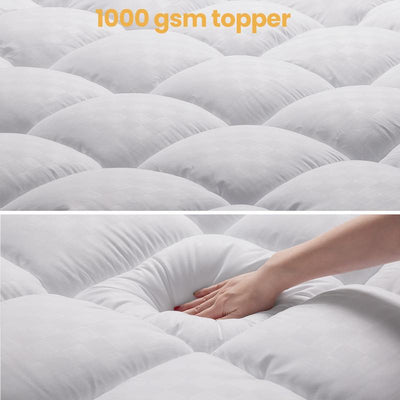 Premium Quilted 1000GSM Luxury Extra Thick Mattress Topper - Breathable & Fluffy Soft