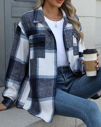 Womens Plus Size Fall - Flannel Plaid Long Sleeve