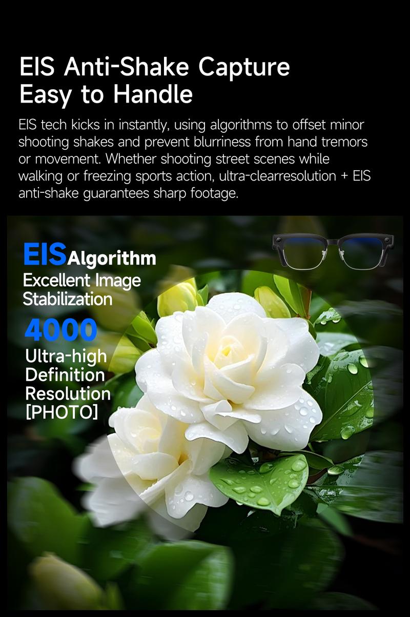 Smart AI Camera Glasses 8MP Photochromic Lenses