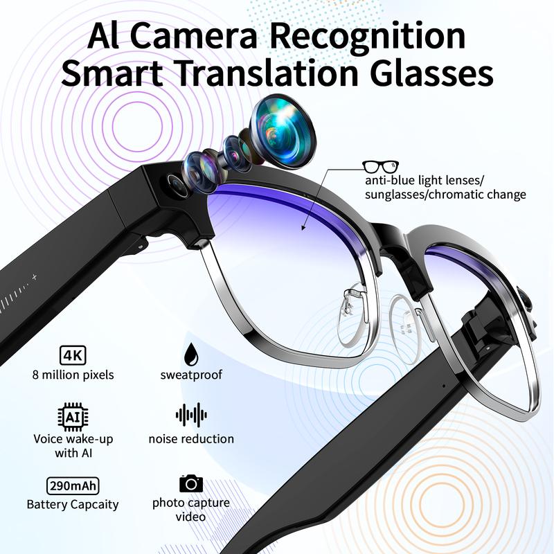 Smart AI Camera Glasses 8MP Photochromic Lenses