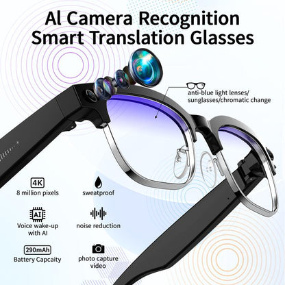 Smart AI Camera Glasses 8MP Photochromic Lenses