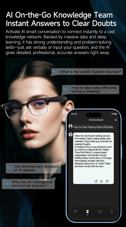 Smart AI Camera Glasses 8MP Photochromic Lenses