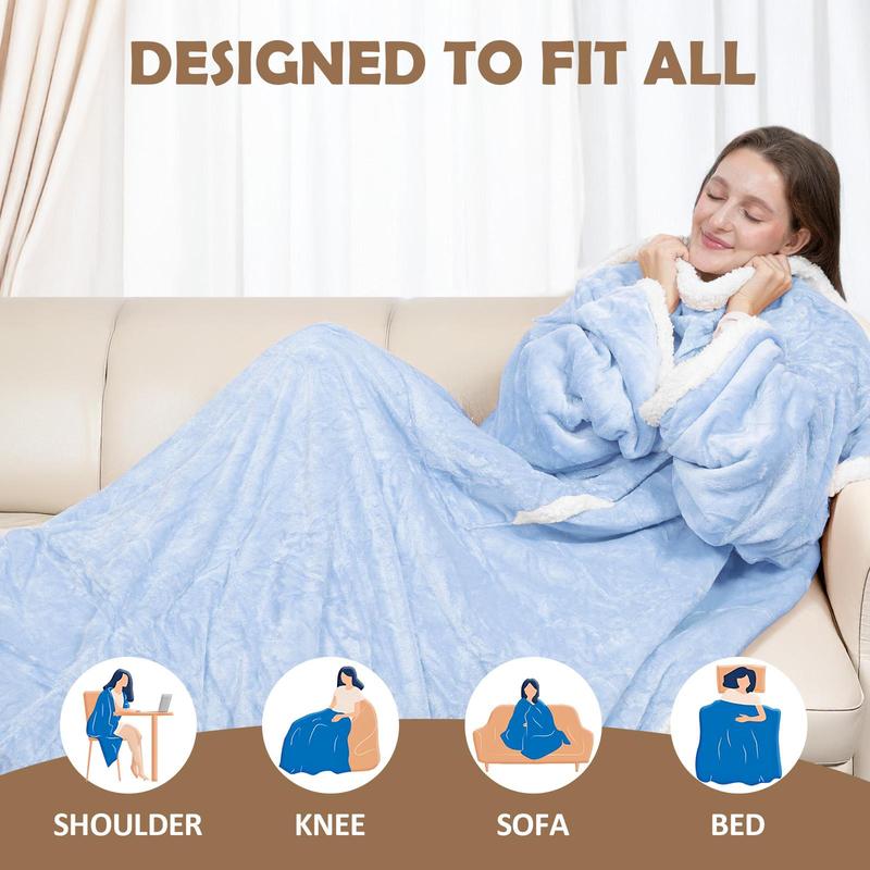 Wearable Heated Blanket with Foot Pocket & Sleeves - 7 Heat Levels