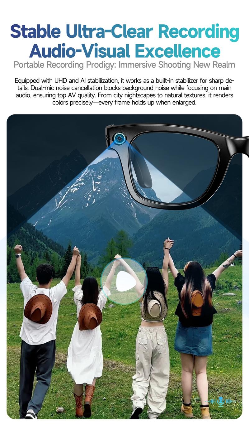 Smart AI Camera Glasses 8MP Photochromic Lenses
