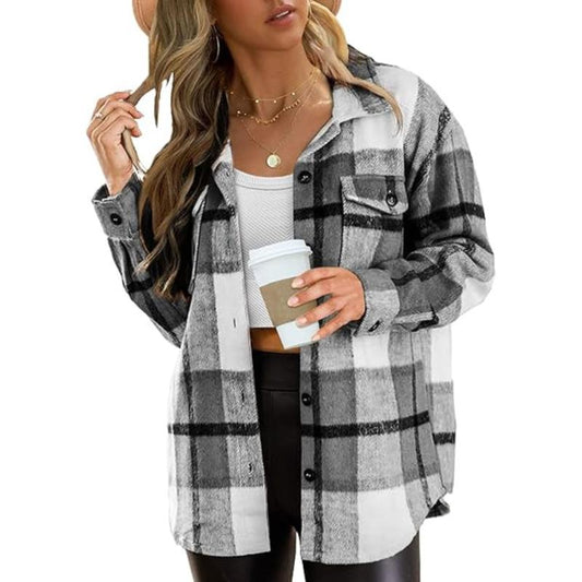 Womens Plus Size Fall - Flannel Plaid Long Sleeve