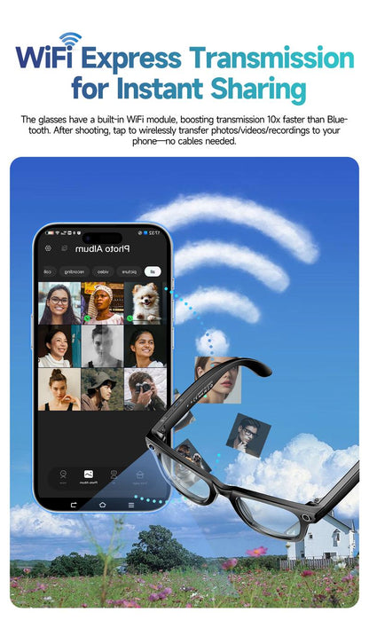 Smart AI Camera Glasses 8MP Photochromic Lenses