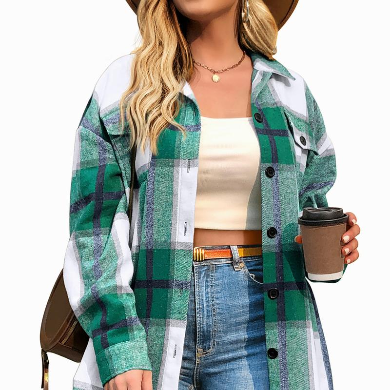 Womens Plus Size Fall - Flannel Plaid Long Sleeve