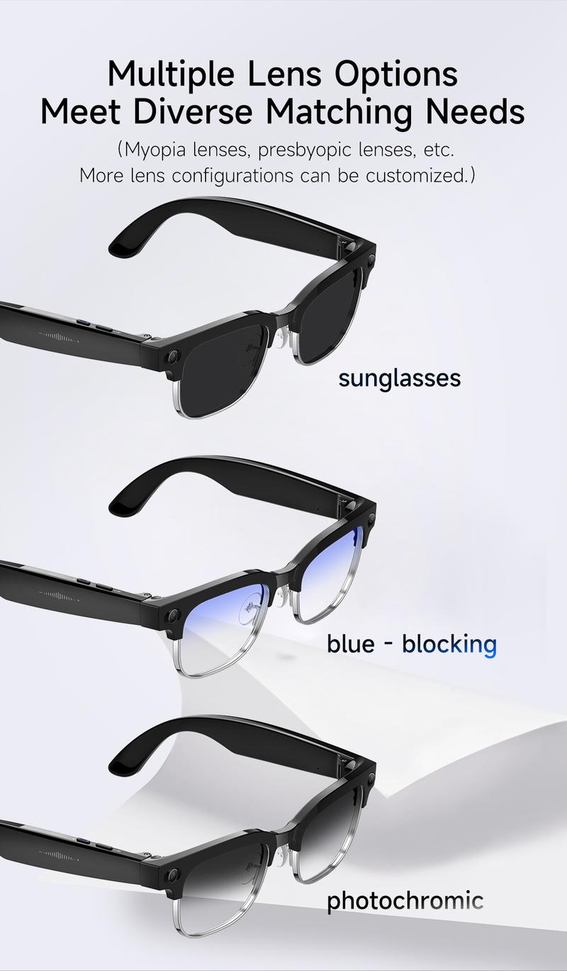 Smart AI Camera Glasses 8MP Photochromic Lenses